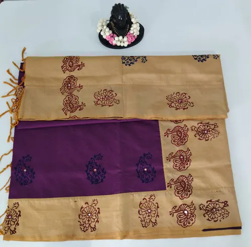 POLY COTTON SAREE WITH MIRROR WORK 